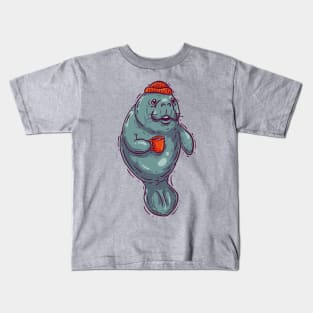 Manatee drinking Tea - Chubby Mermaid Kids T-Shirt